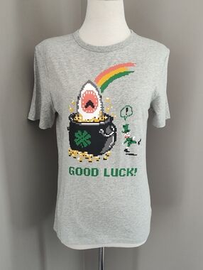 Kid's XXL Gray 'Good Luck' Shark & Pot of Gold Graphic Tee